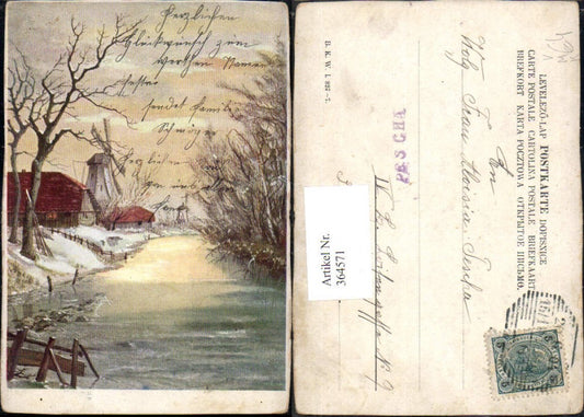 364571, Artist Ak Windmill River Winter Landscape pub BKWI 827/7