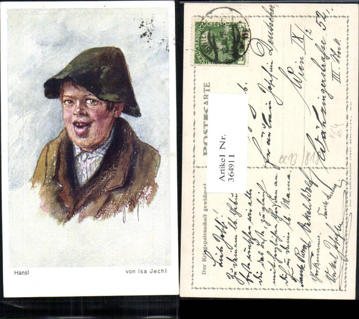 364911,Künstler Ak Isa Jechl Hansl Kind Bub Junge Hut Portrait