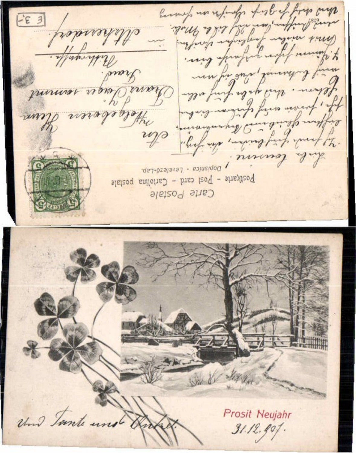 64059, New Year Art Nouveau Cloverleaf Winter Landscape 1908