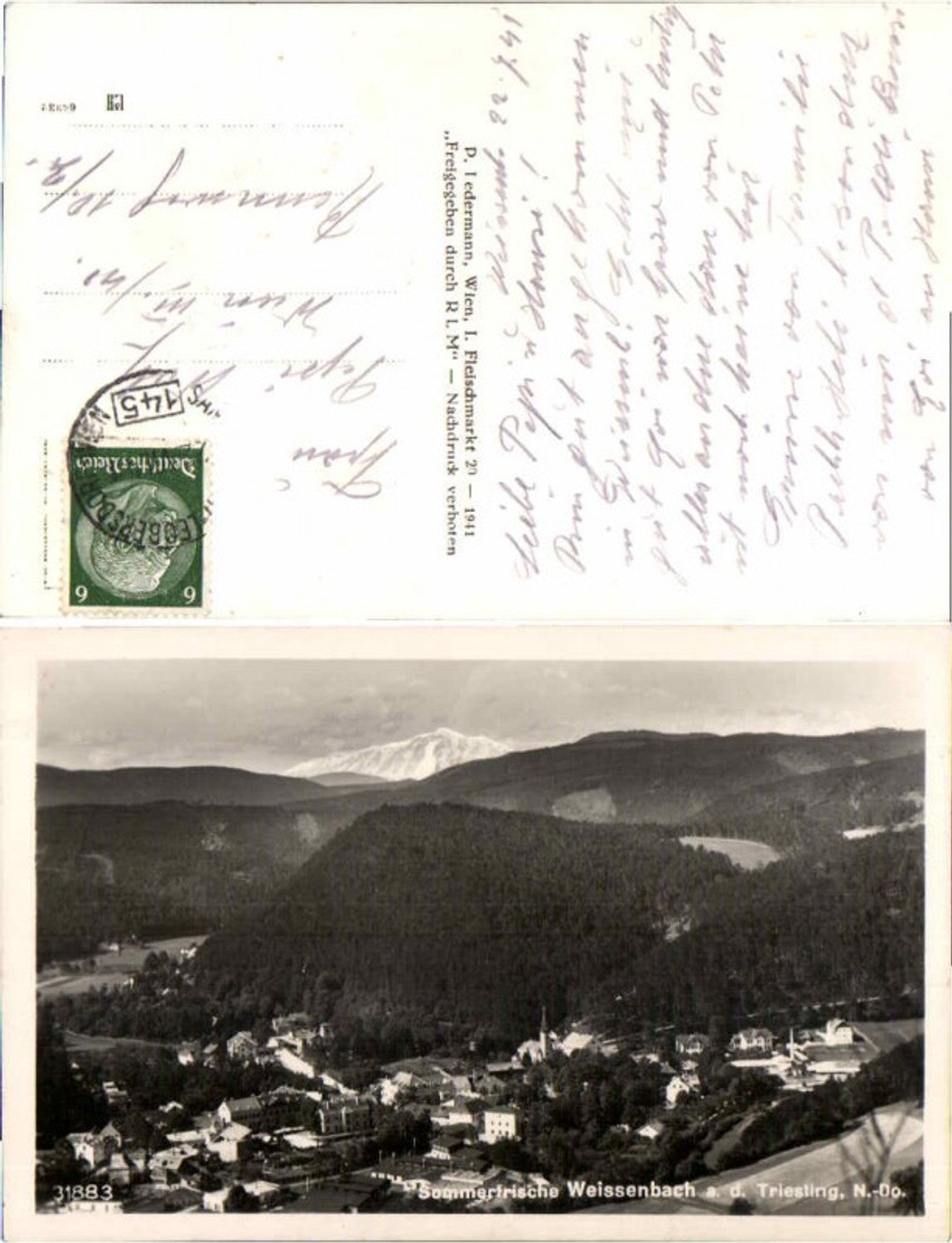 65858,Sommerfrische Weissenbach a.d. Triesting 1941 Bahnpost
