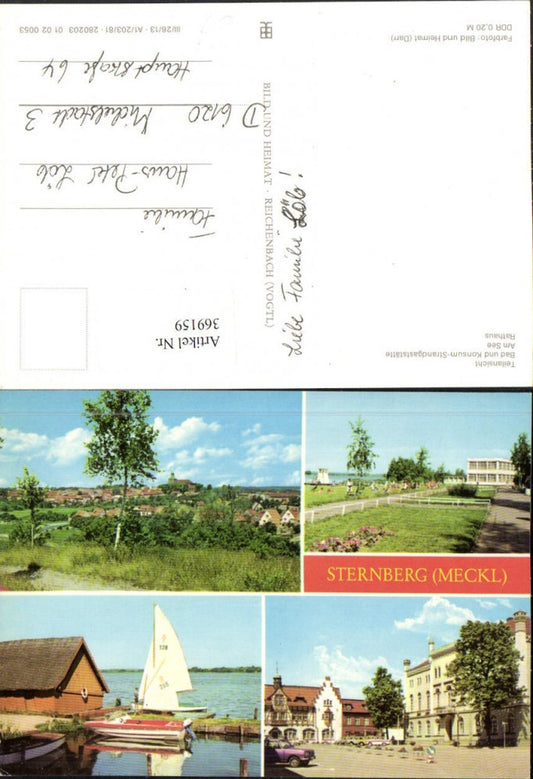 369159,Sternberg Totale Rathaus Segelboot Mehrbildkarte