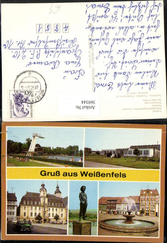 369344, Weißenfels Town Hall, Outdoor Swimming Pool, Restaurant Kosmos, Fountain, Statue, Multi-view postcard
