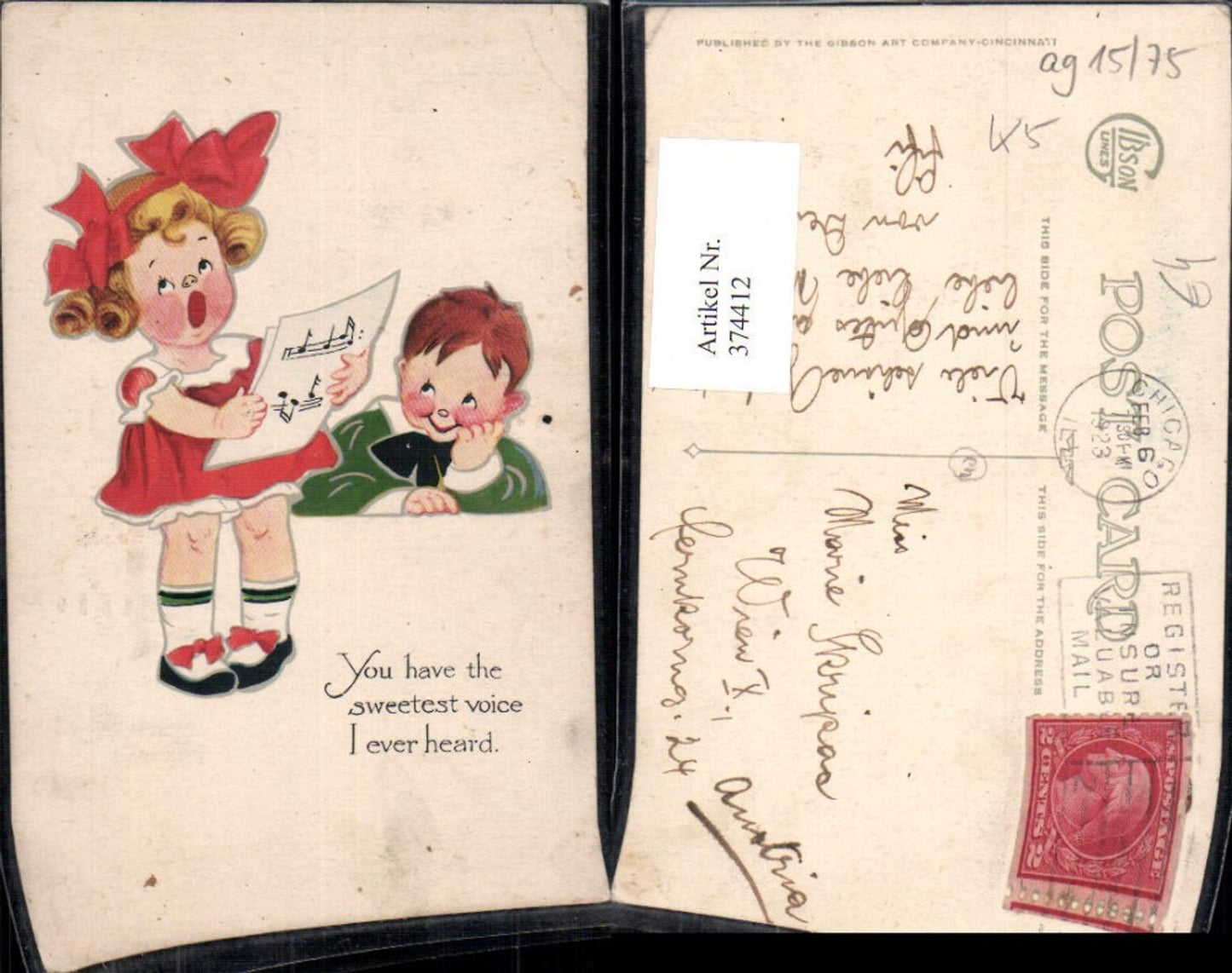 374412,Künstler Ak Kinder Mädchen singt Bub Junge a. Zuhörer Musik Text