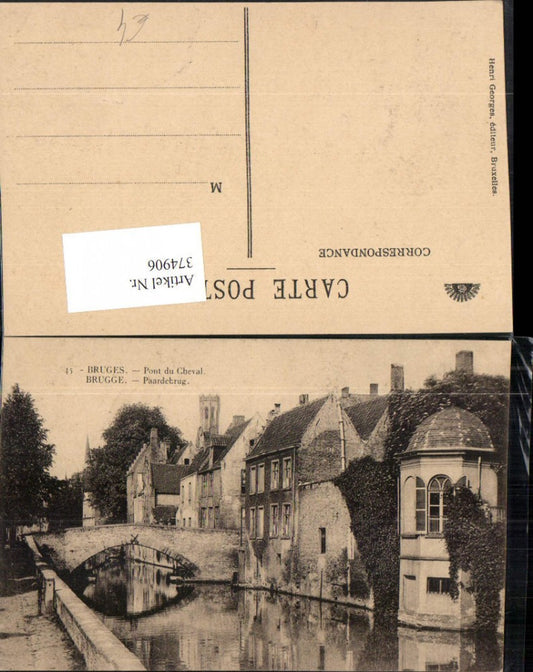 374906,Belgium Bruges Brügge Pont du Cheval Brücke Kanal