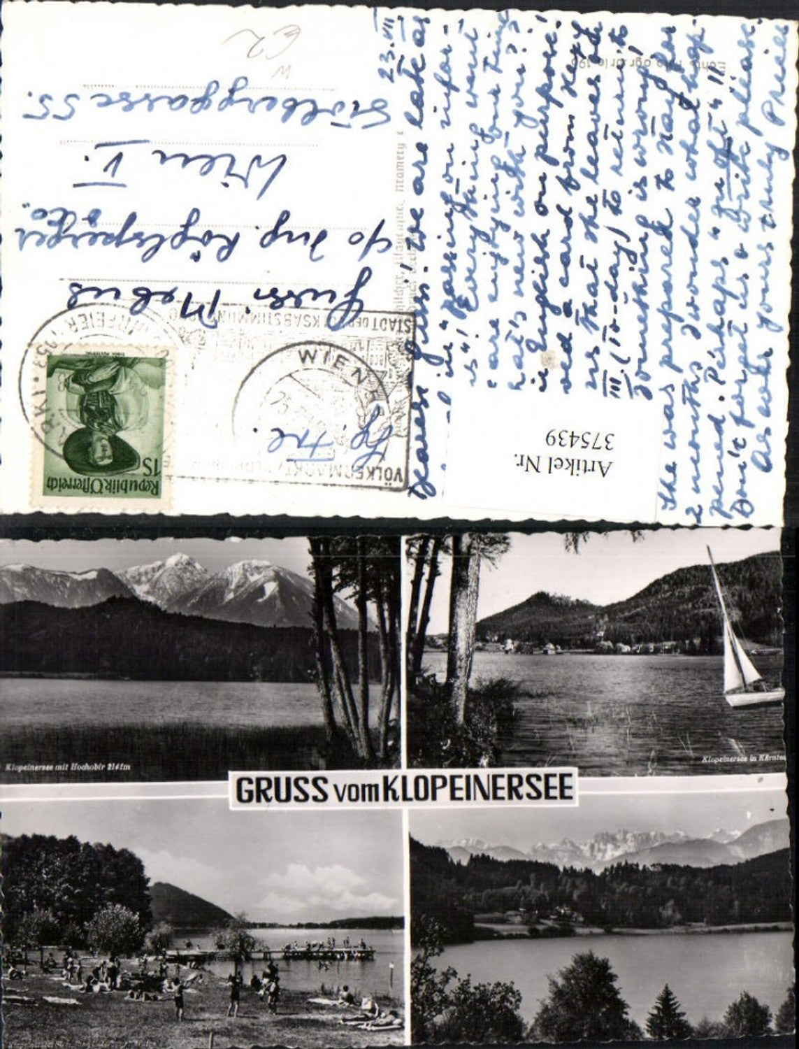 375439, Greetings from Lake Klopein near St. Kanzian, lido, mountain scenery, multi-view postcard