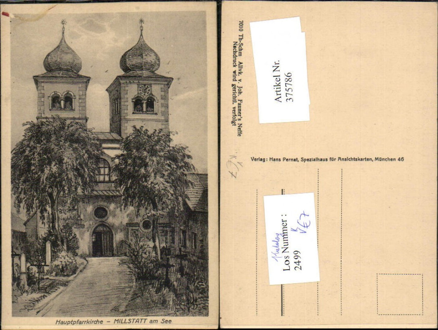 375786, Artist AK Millstatt am See Main Parish Church