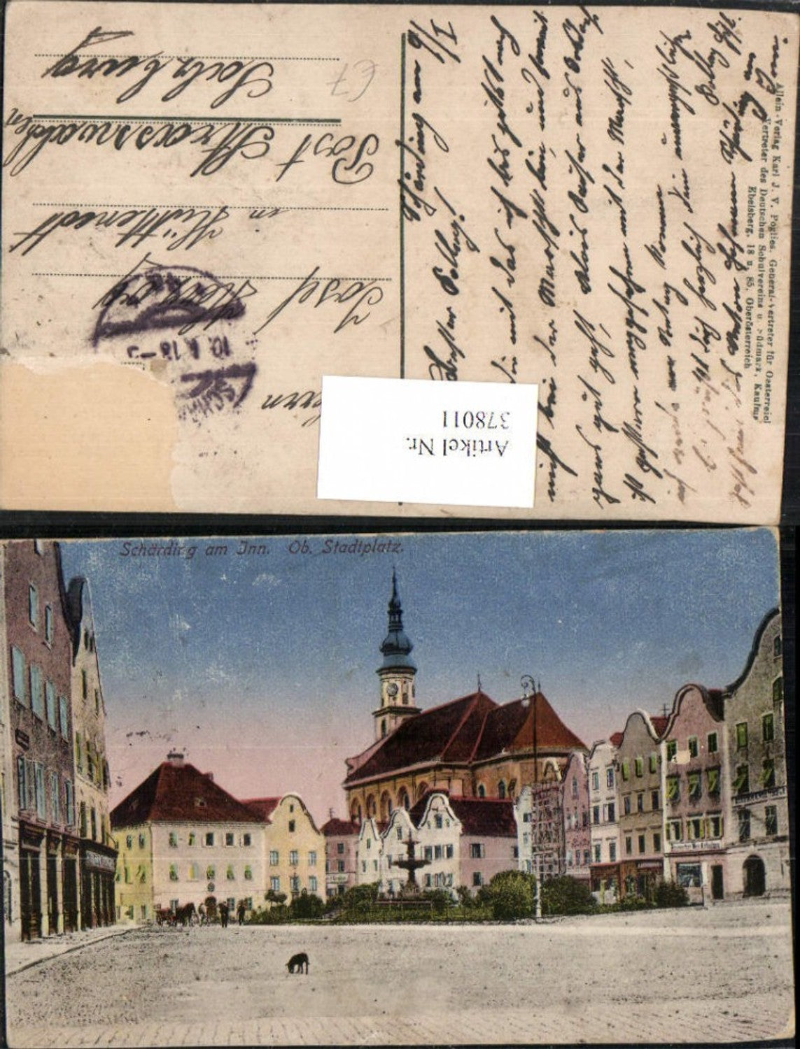378011, Schärding am Inn, town square, street view, church