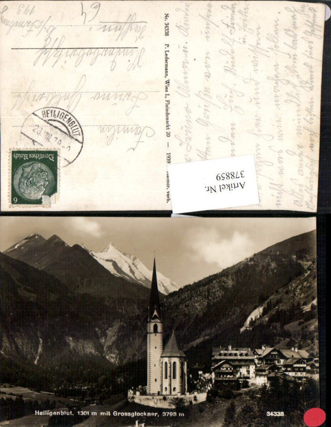 378859, Heiligenblut Partial view of church with Großglockner mountain backdrop