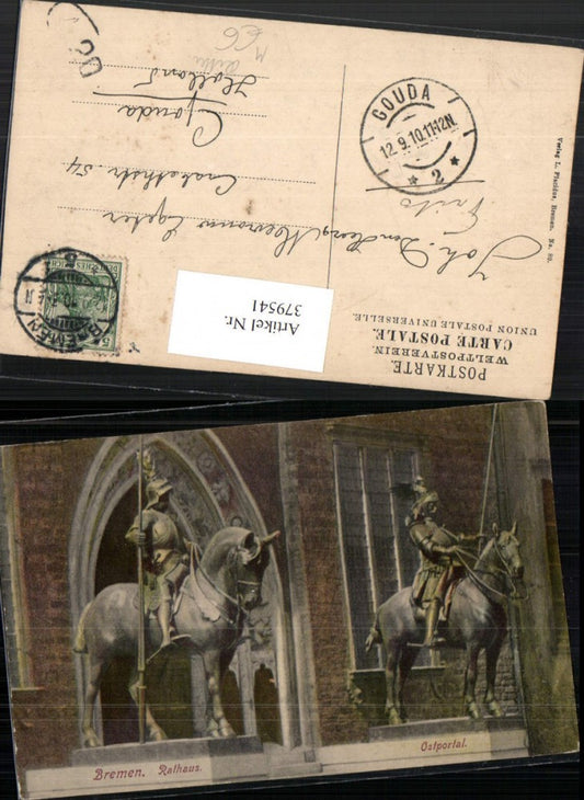 379541,Bremen Rathaus Ostportal Ritter Pferde Statuen