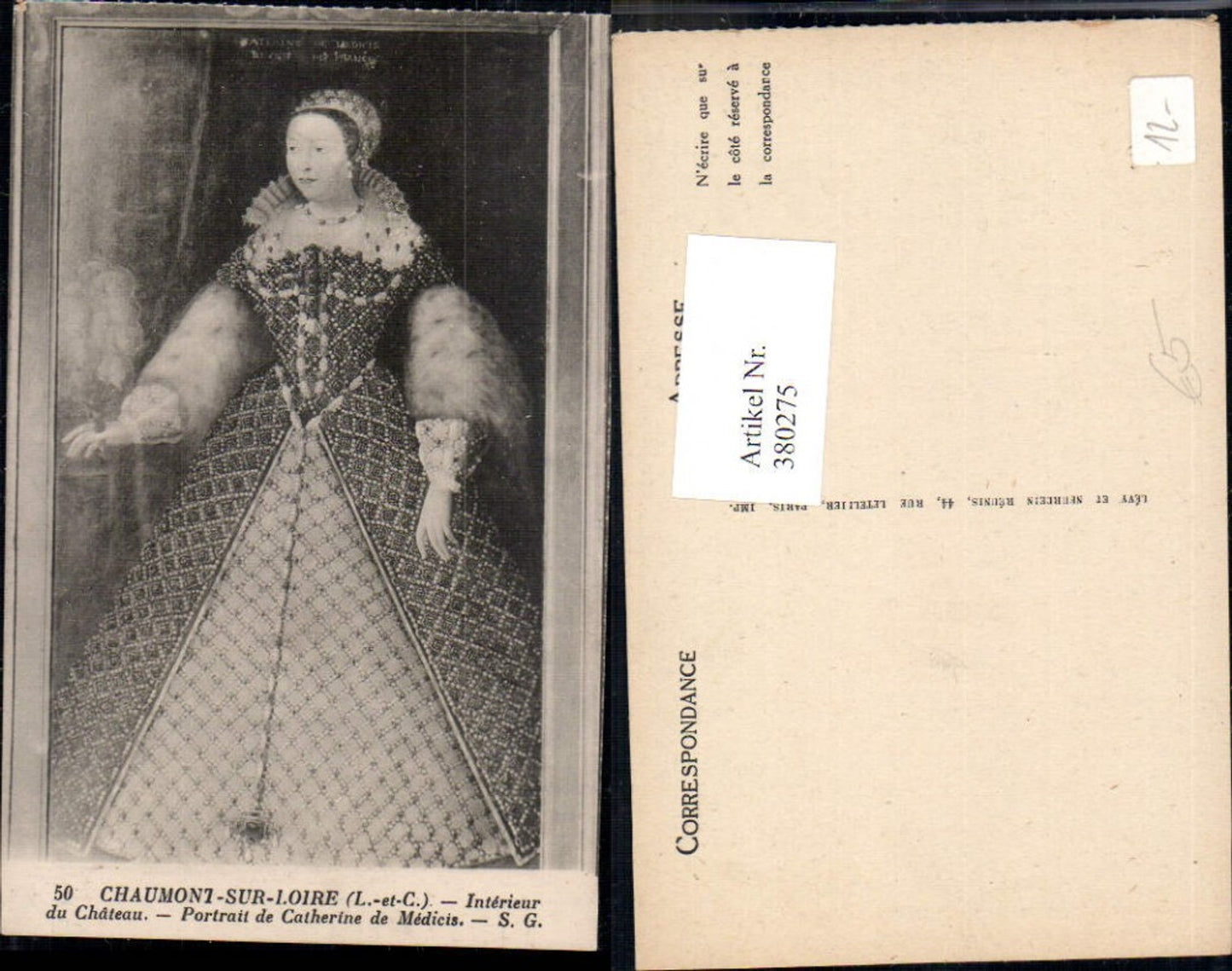 380275,Artist Ak Portrait of Catherine de Medici's nobility