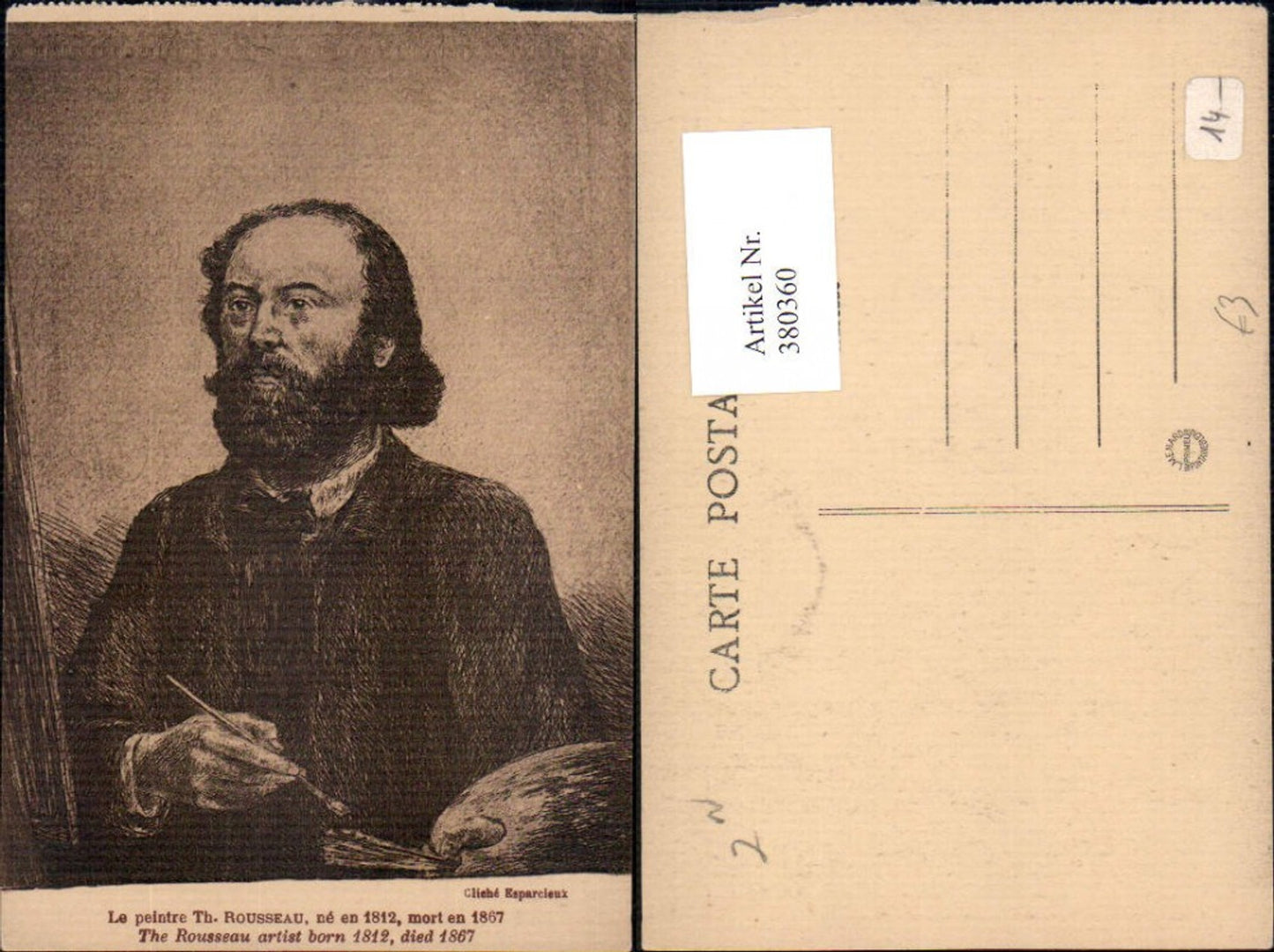 380360, Artist Ak Th. Rousseau Self-Portrait Art Science