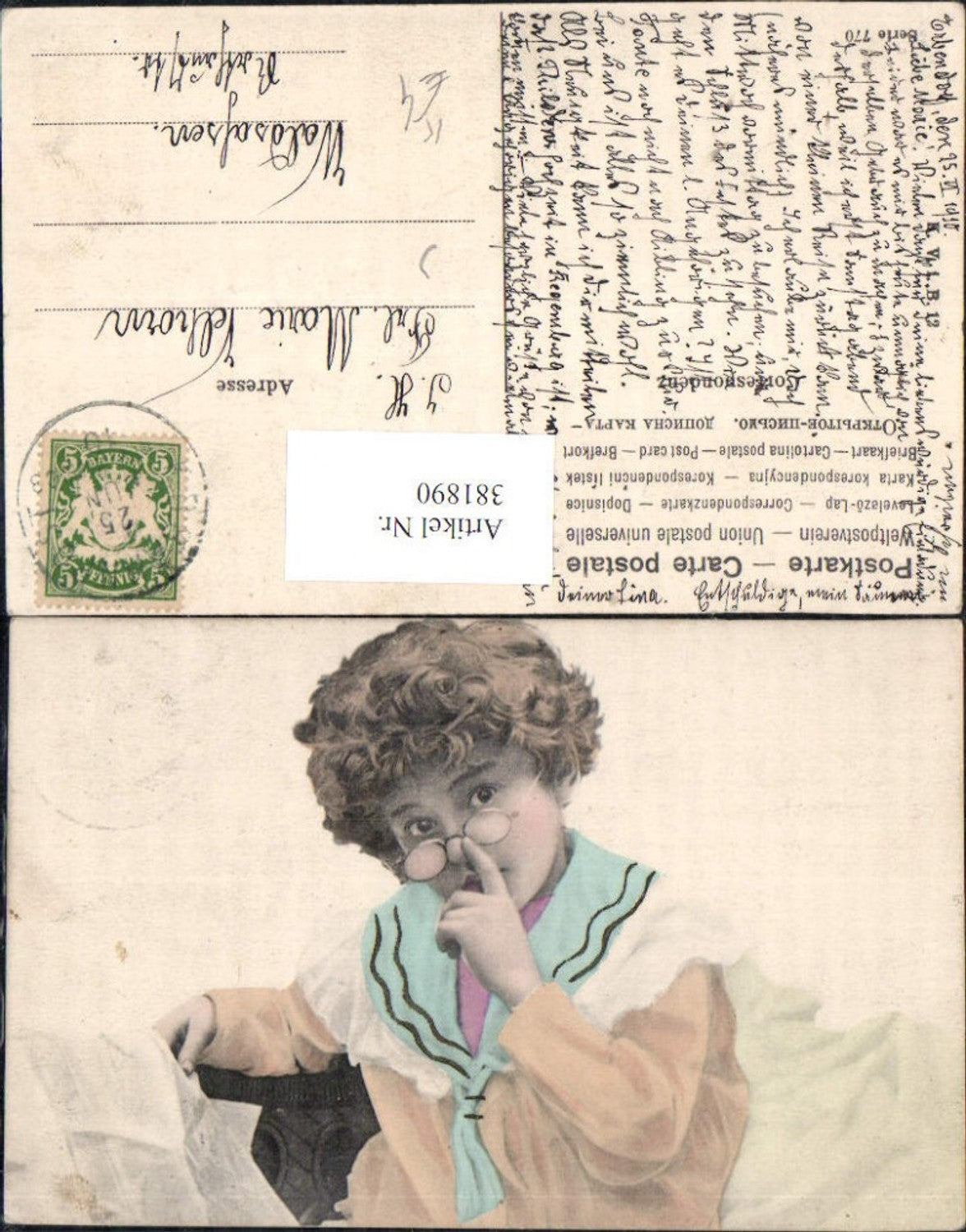 381890,Künstler Ak Kind Bub Junge Brille Lesen Zeitung