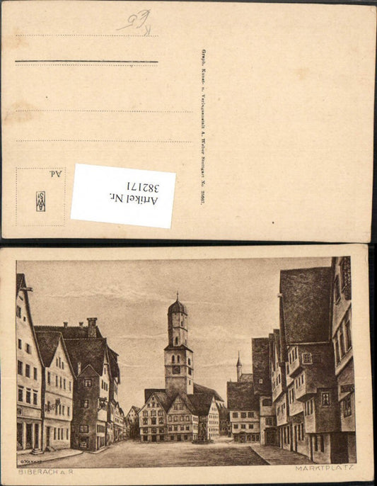 382171, Artist AK O. Krampf Biberach an der Riß Market Square Street View Church