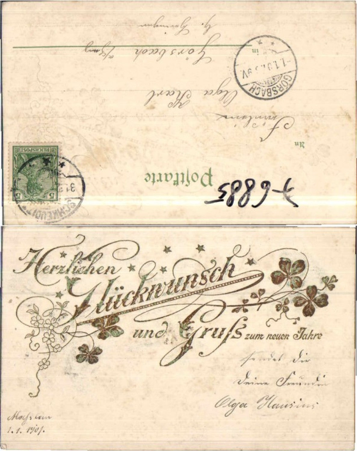 76885, Art Nouveau New Year's Clovers 1901