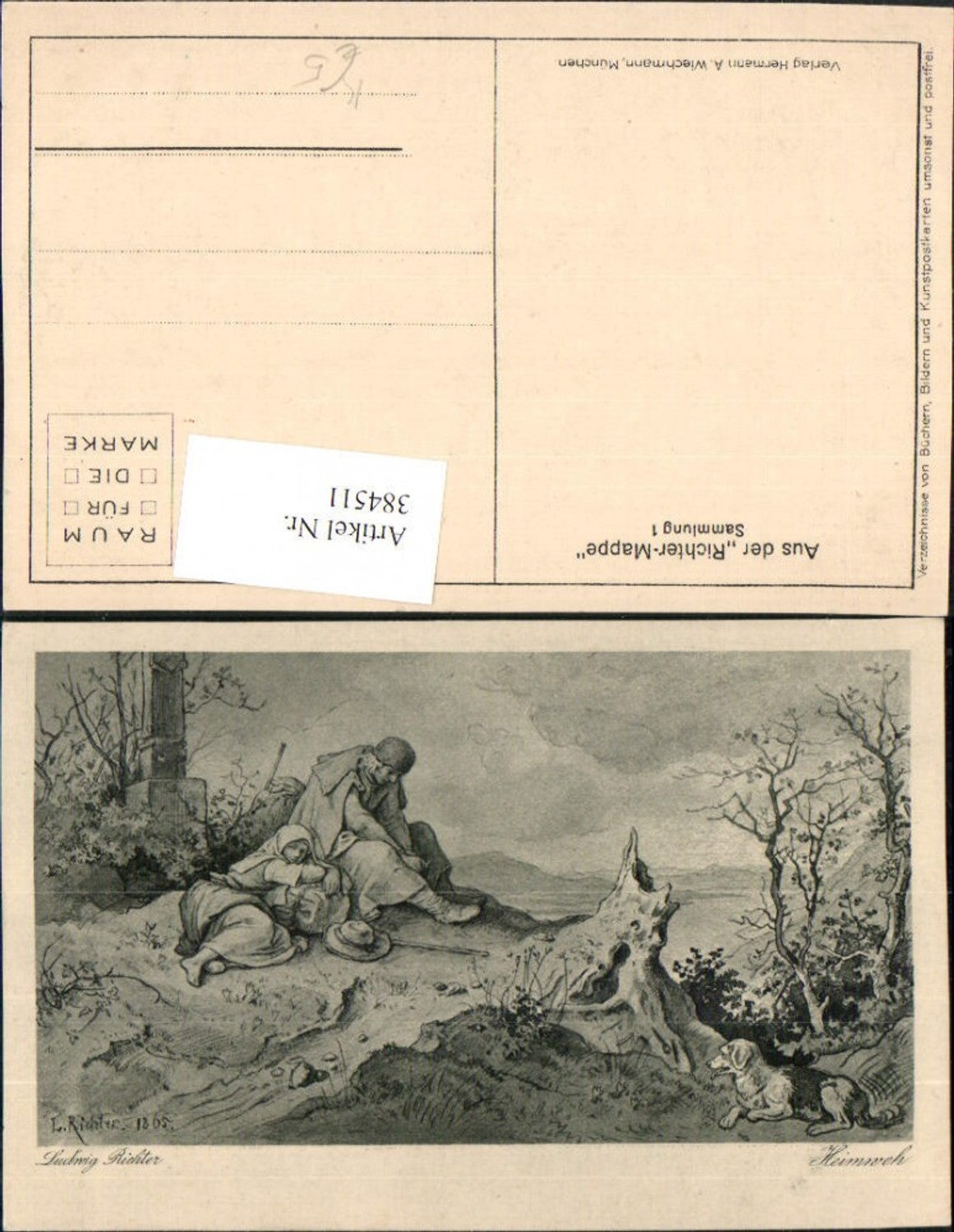384511.Künstler AK Ludwig Richter Heimweh Wanderer Hund pub A. Wiechmann
