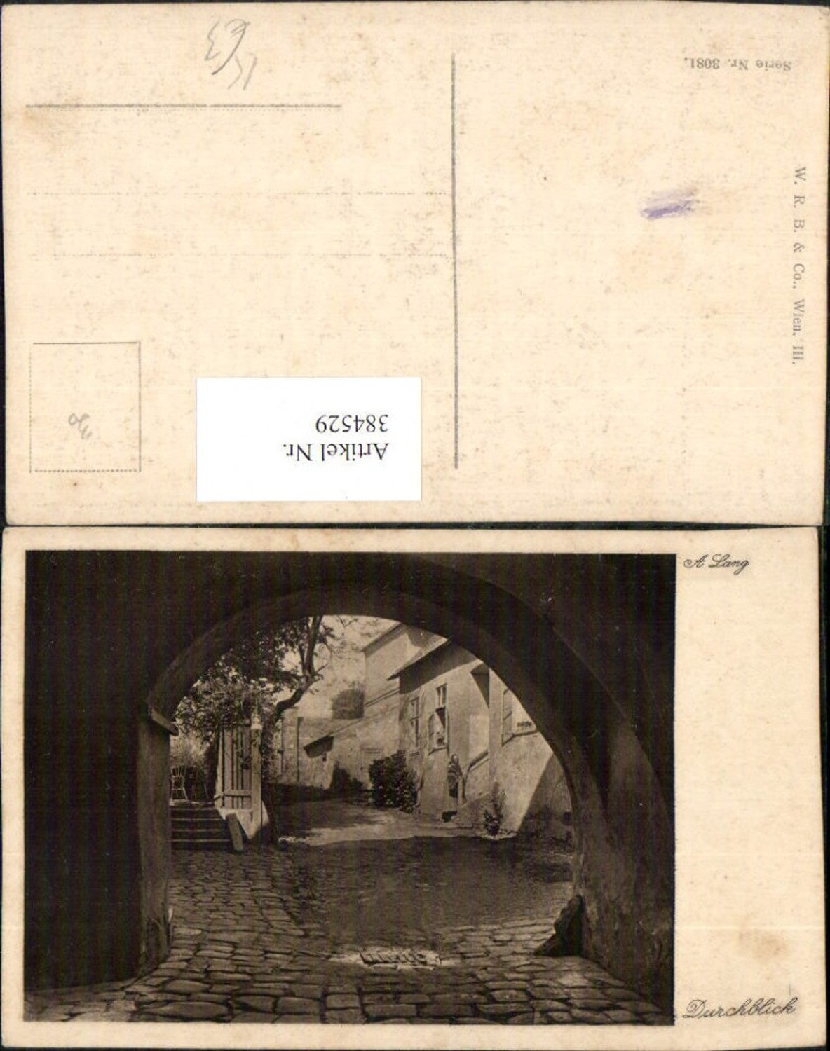 384529.Künstler AK A. Lang Durchblick Gasse