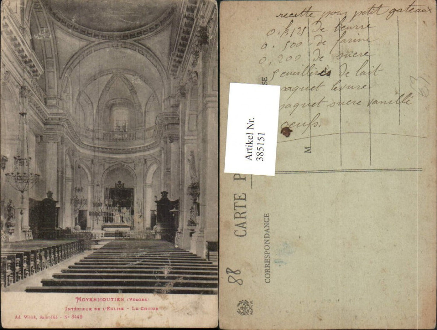 385151,Lorraine Vosges Moyenmoutier Interior of the Eglise Le Choeur Church Choir