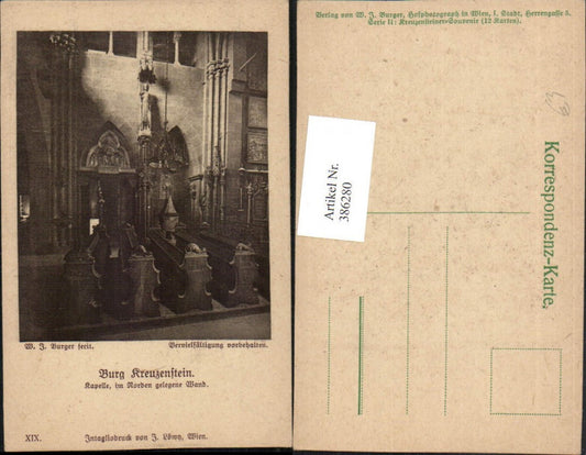 386280, Artist AK WJ Burger, Kreuzenstein Castle near Leobendorf, Chapel Interior View