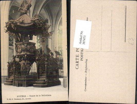 387471, Belgium Antwerp Cathedral Chair Church Pulpit