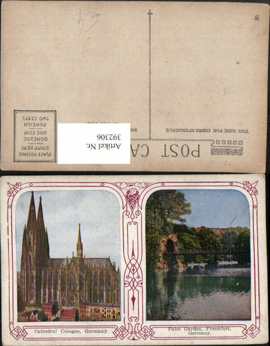 392306, Cologne on the Rhine Cathedral Church Frankfurt Palm Garden Multi-view postcard