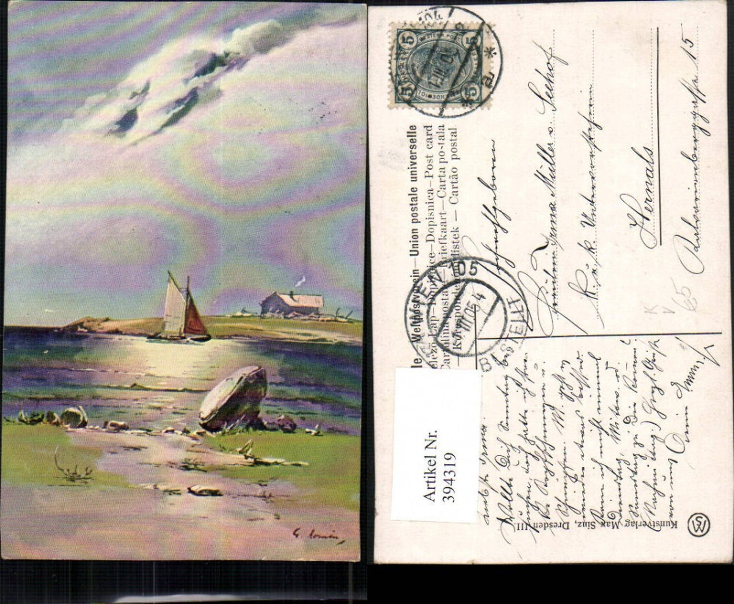 394319,Künstler AK G. Romin Landschaft Ufer Segelboote pub Max Sinz