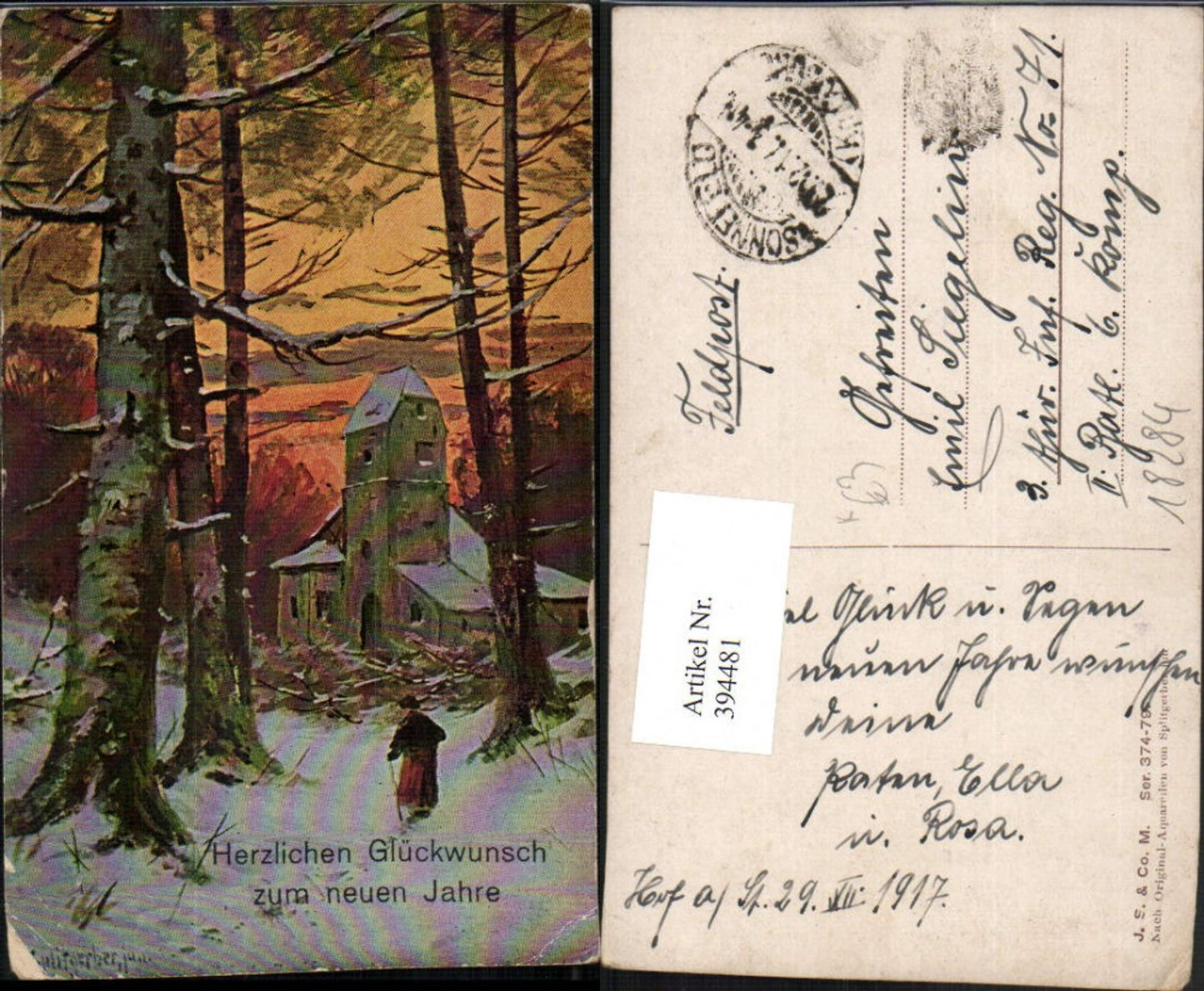 394481,Künstler AK Splitgerber Neujahr Winterlandschaft Kirche Bäume