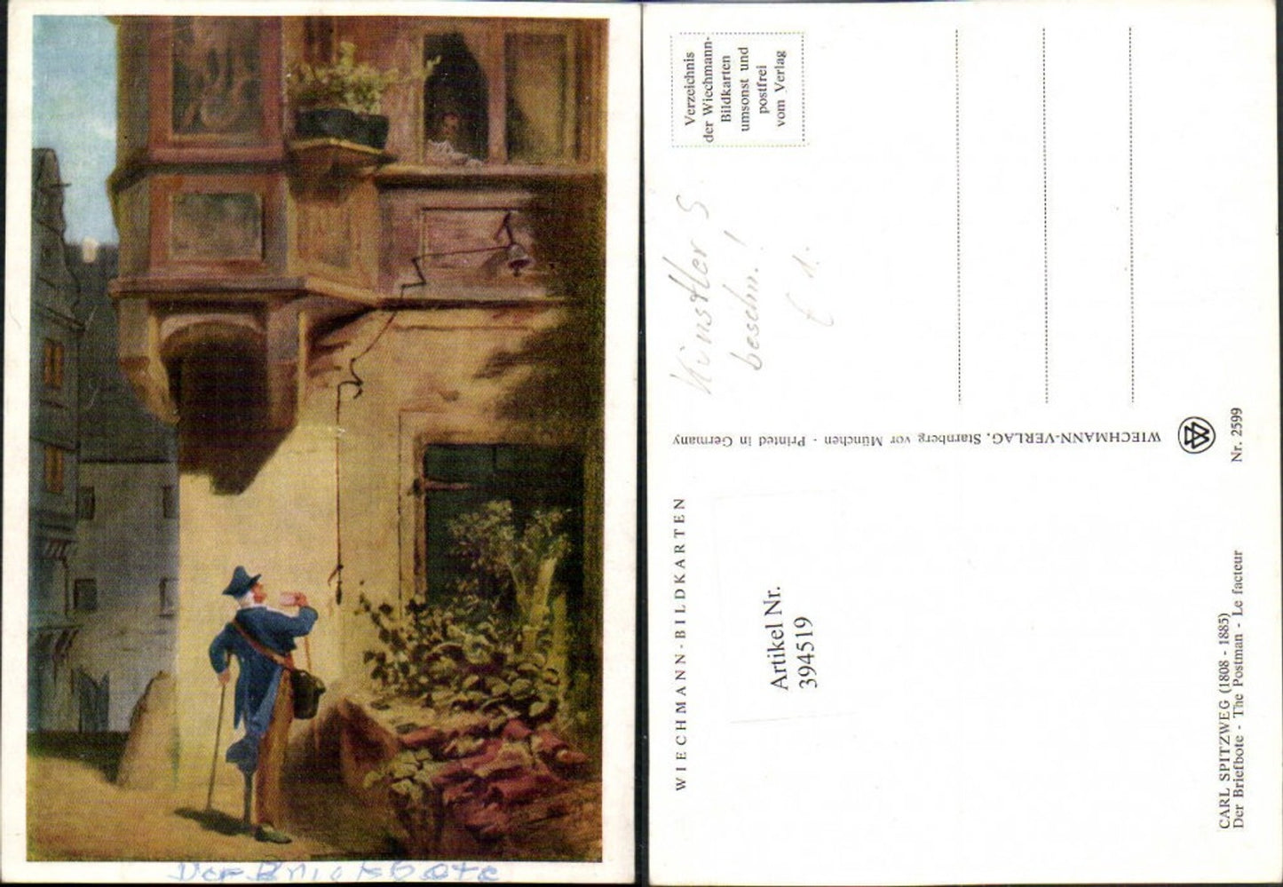394519,Künstler AK Carl Spitzweg Der Briefbote Postmann Post Postwesen