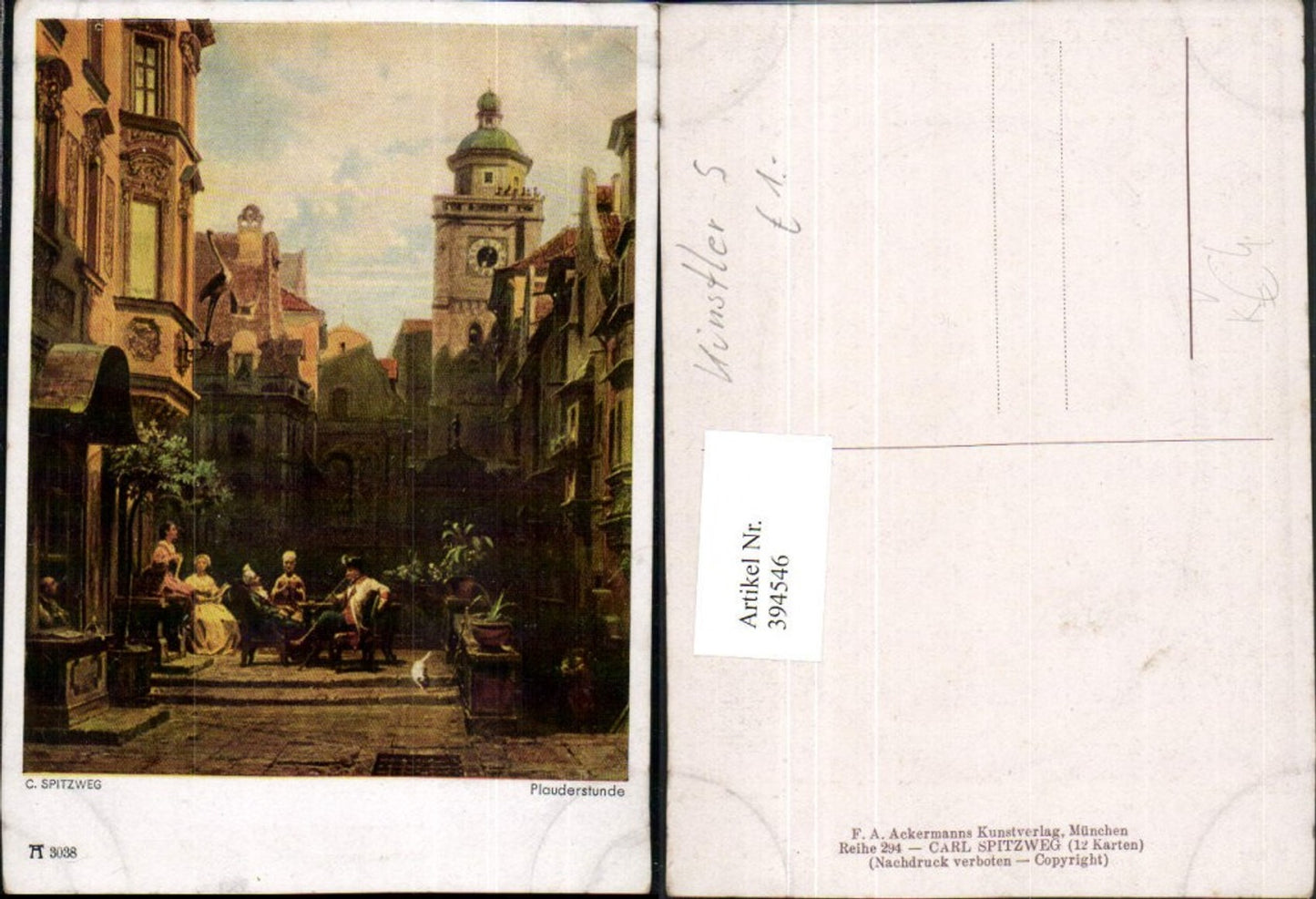 394546,Künstler AK C. Spitzweg Plauderstunde pub A. Ackermann 3038