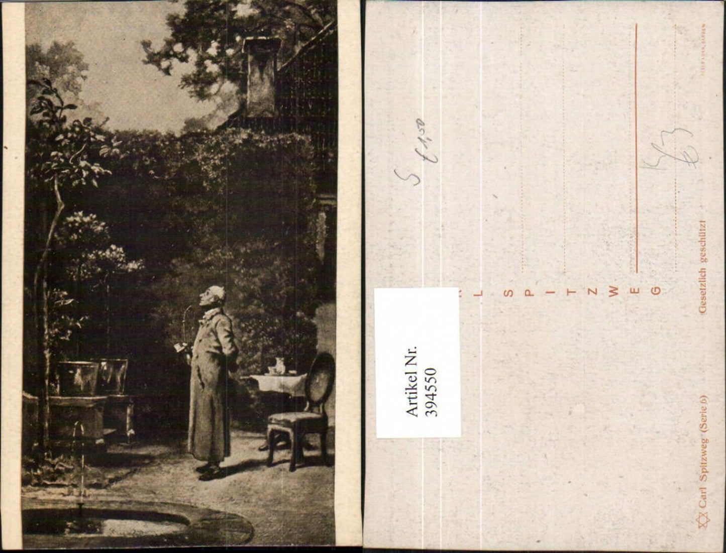 394550,Künstler AK Carl Spitzweg Mann m. Pfeife