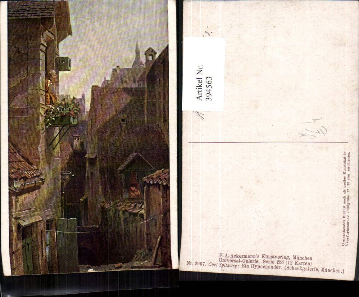 394563,Künstler AK Carl Spitzweg Ein Hypochonder Stadt Gasse pub A. Ackermann 2967