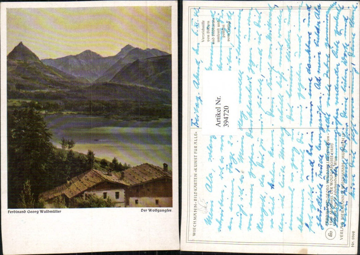 394720,Künstler AK Ferdinand Georg Waldmüller Wolfgangsee See Bergkulisse