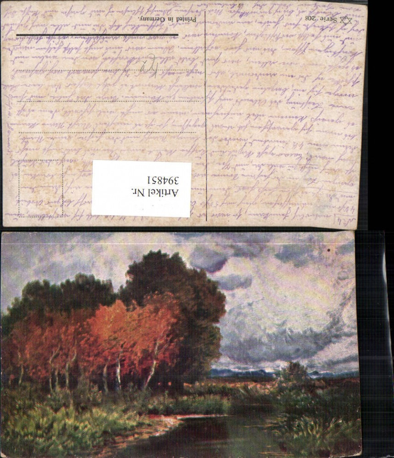 394851,Künstler AK Landschaft Fluss Bäume