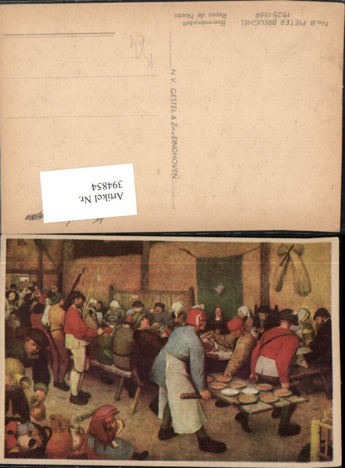 394854,Künstler AK Pieter Breughel Boerenbruiloft Fest Krüge Teller