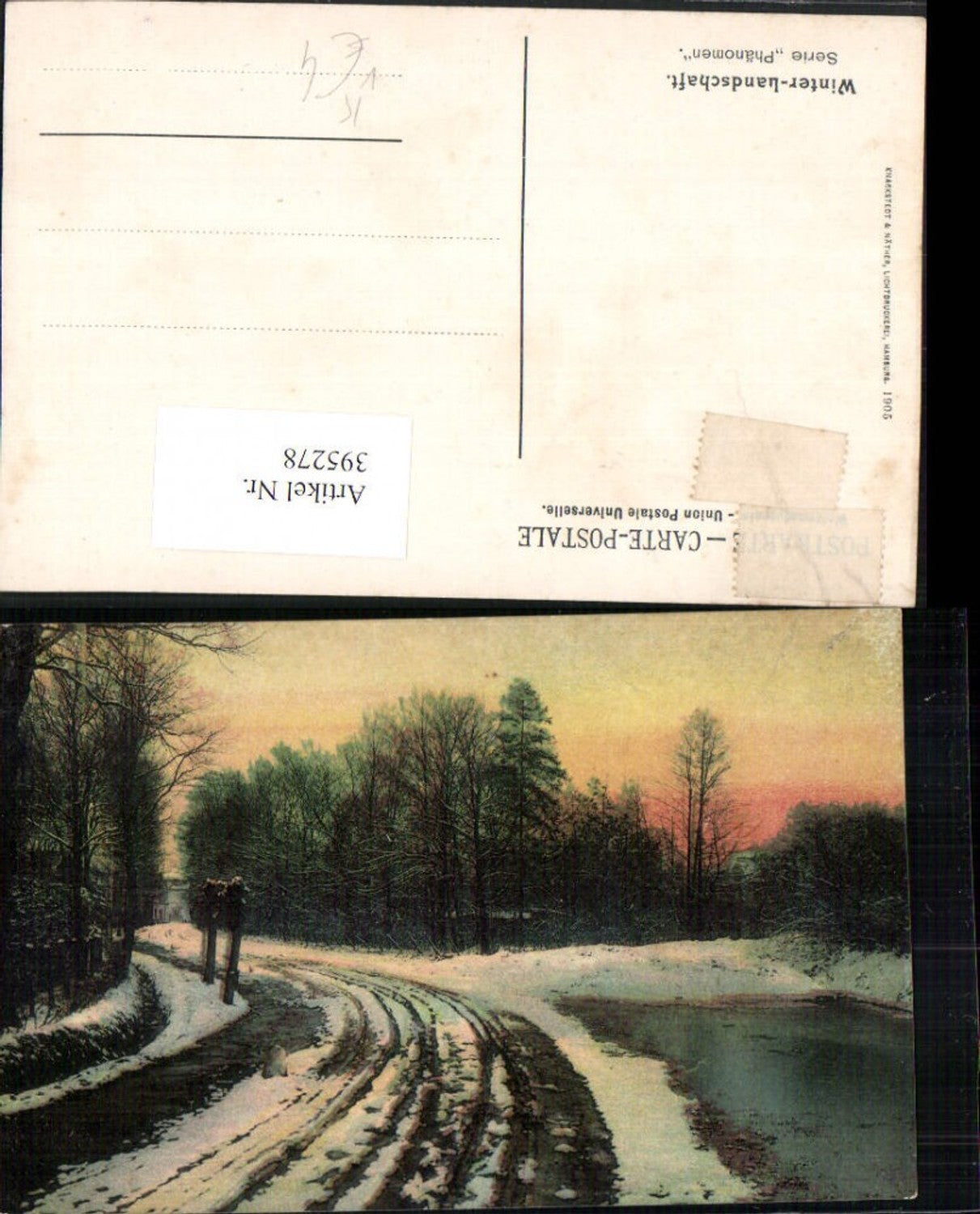 395278,Künstler AK Winterlandschaft Wegpartie Wald pub Knackstedt & Näther 1905