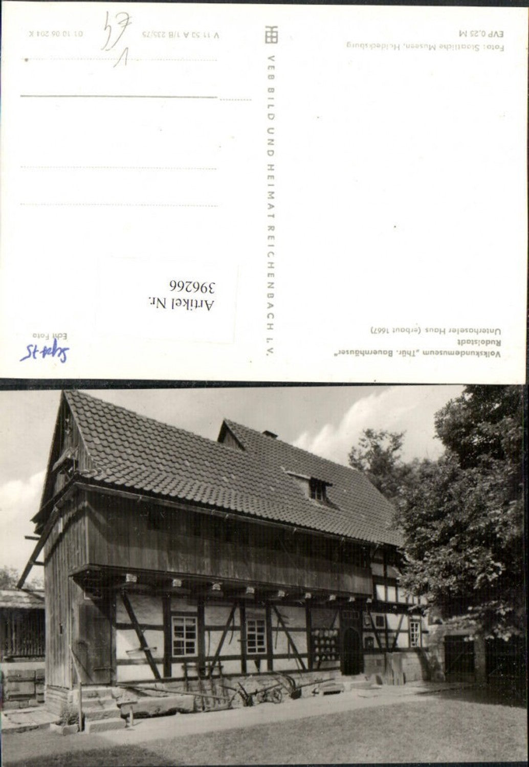 396266,Rudolstadt Volkskundemuseum Bauernhäuser Unterhaseler Haus pub VEB