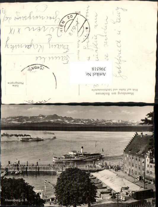 396518, Meersburg on Lake Constance, harbor, ship landing stage, steamer, mountain backdrop