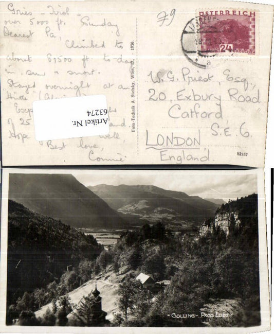 63274, Golling Pass Lueg photo postcard 1930