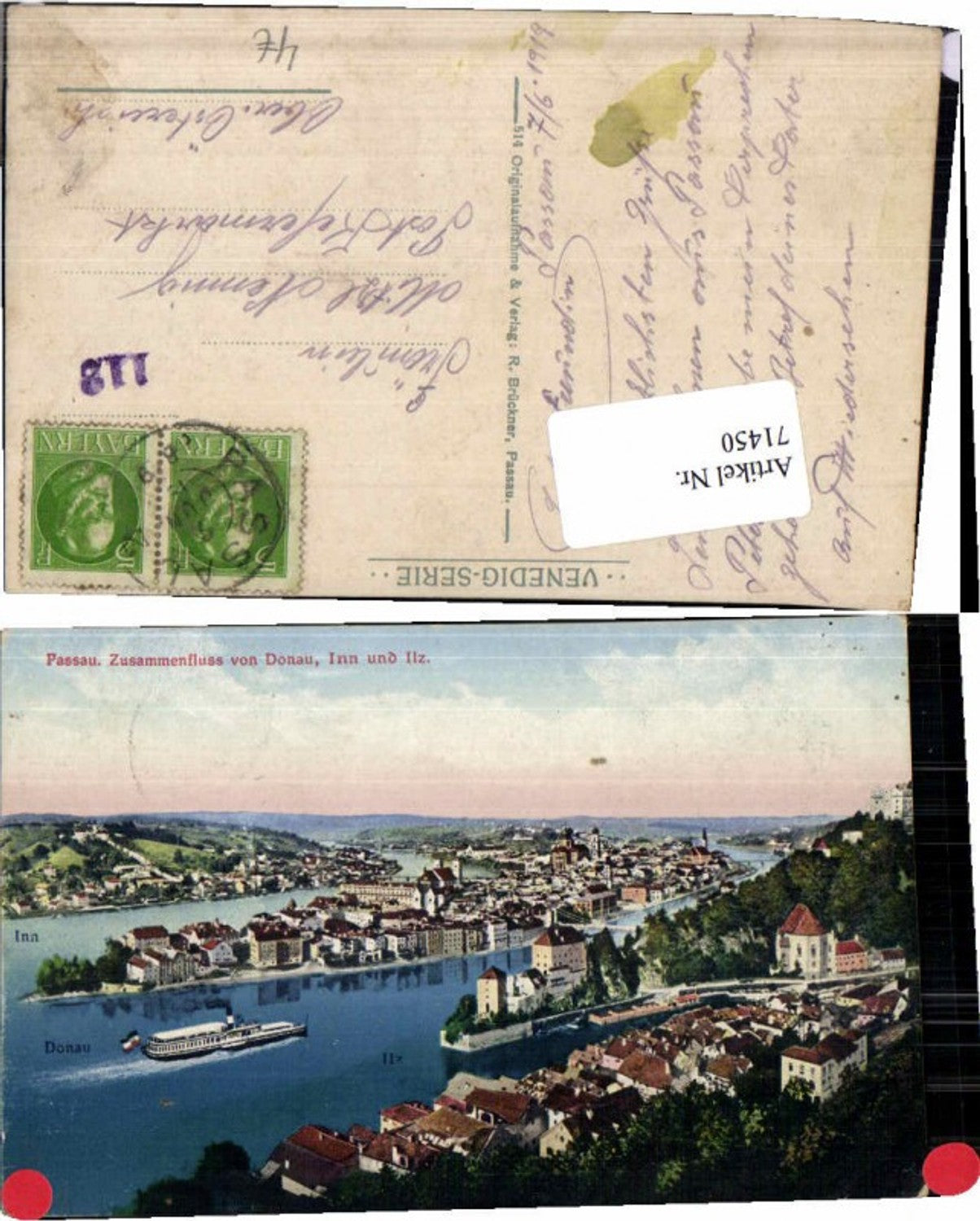 71450,Passau Dampfer m. Donau u. Ilz 1910