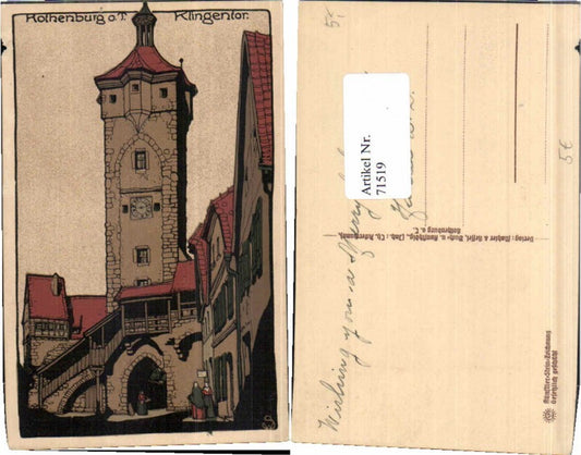 71519, Lithograph AK Rothenburg ob der Tauber