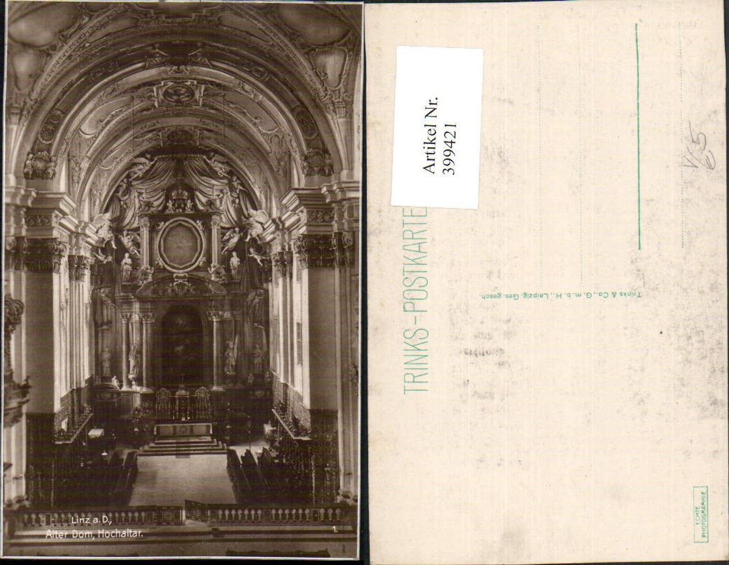 399421, Linz on the Danube Old Cathedral Interior view Altar pub Drinks
