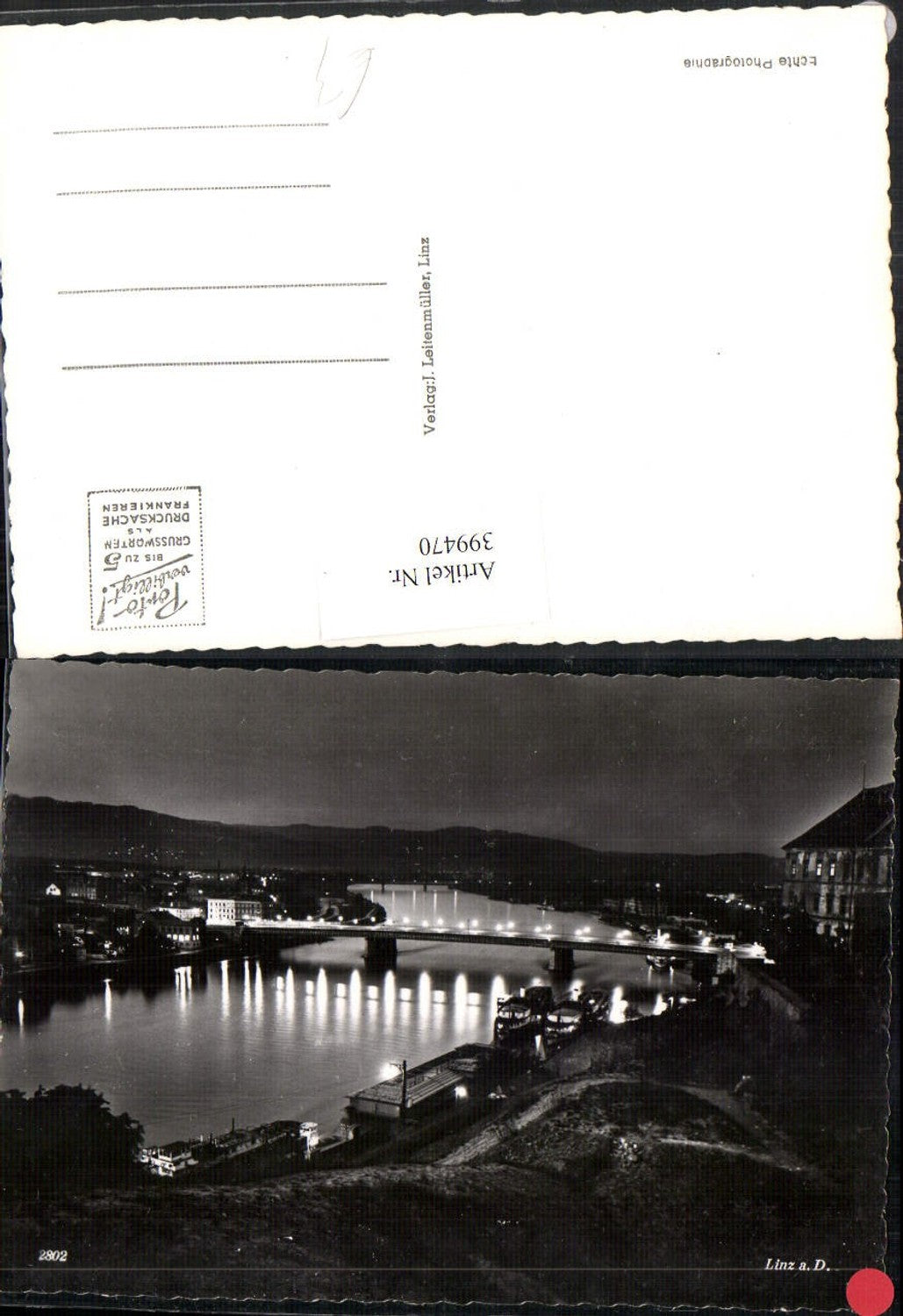 399470, Linz on the Danube, partial view of the bridge at night