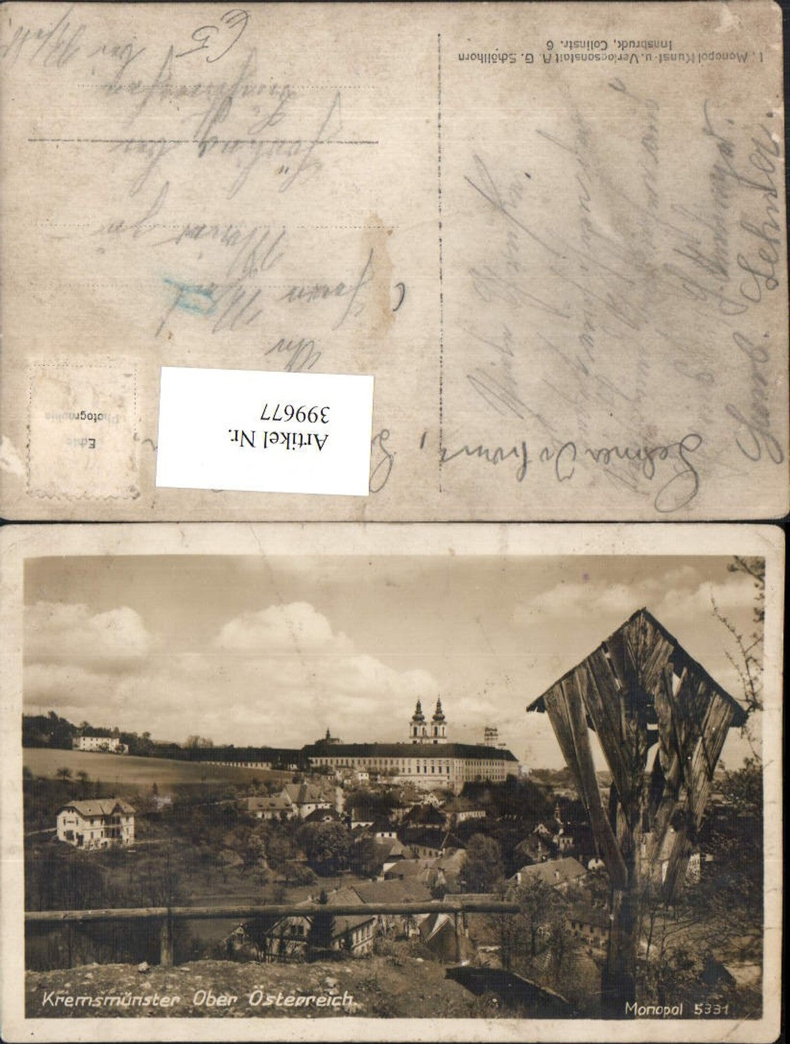 399677, Kremsmünster Totale m. Stift Wegkreuz