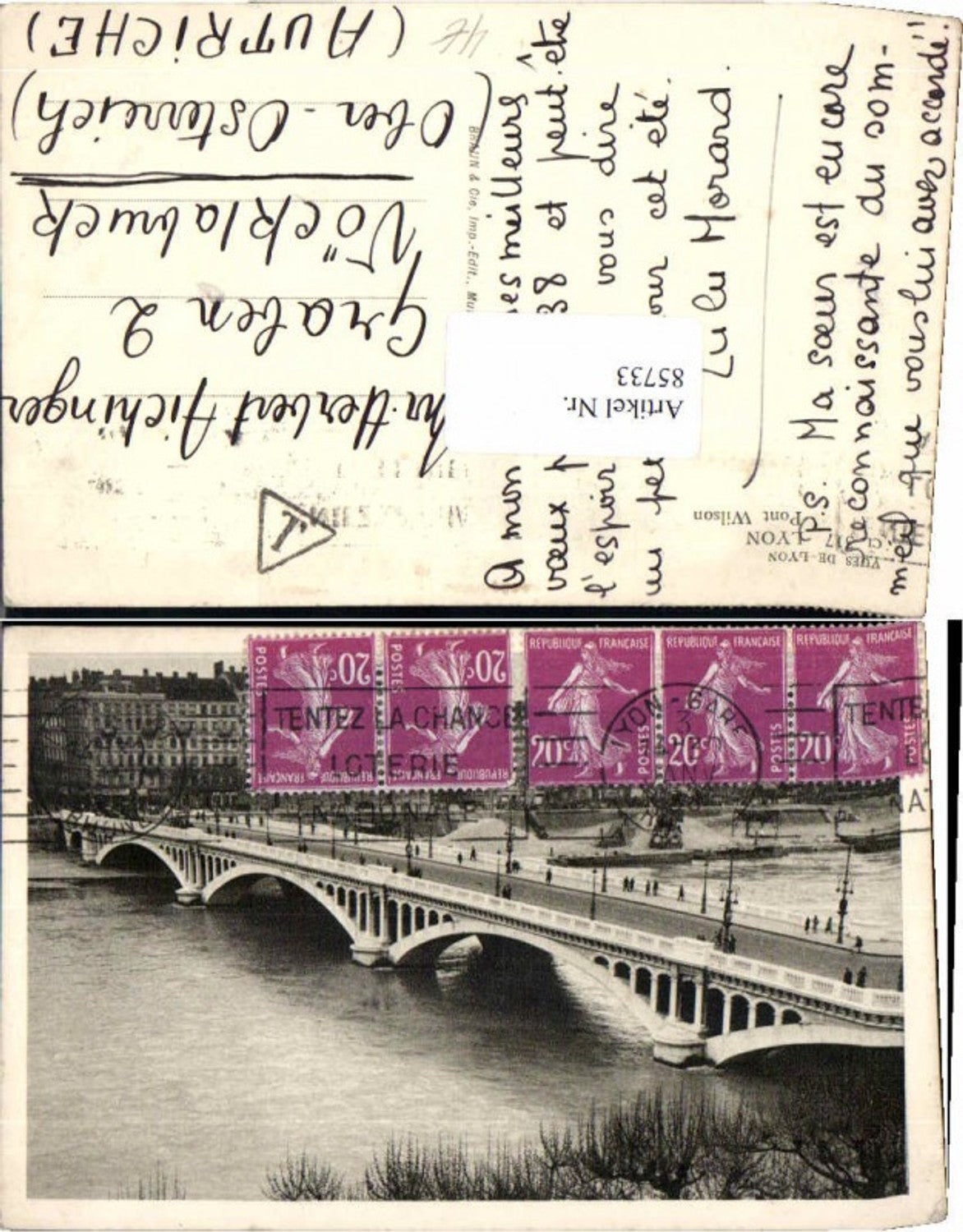 85733, Lyon Pont Wilson Bridge 1925