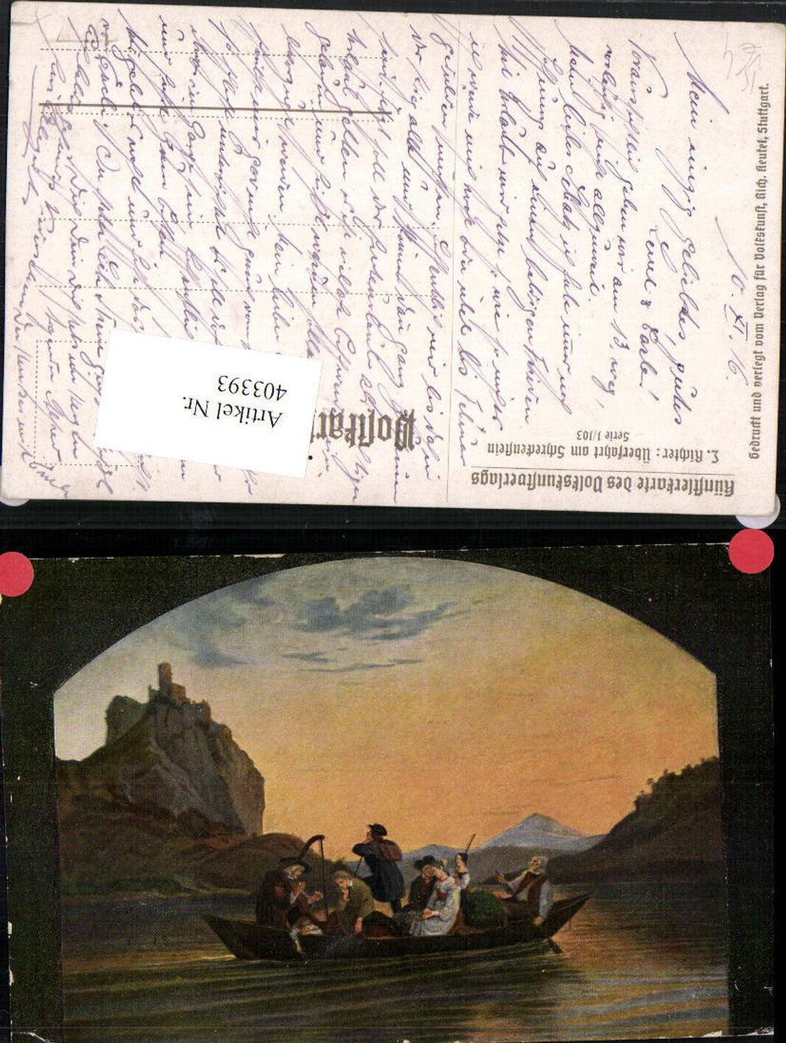 403393,Künstler AK L. Richter Überfahrt am Schreckenstein pub Volkskunstverlag 1/103