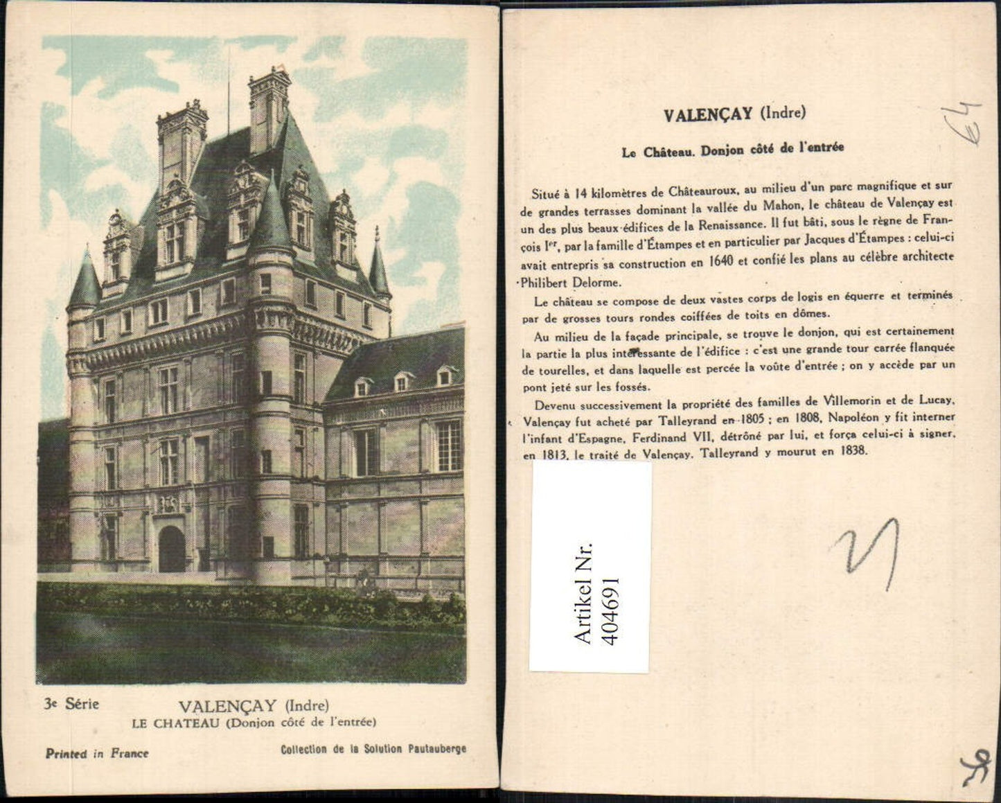 404691,Centre Indre Valencay Le Chateau Schloss