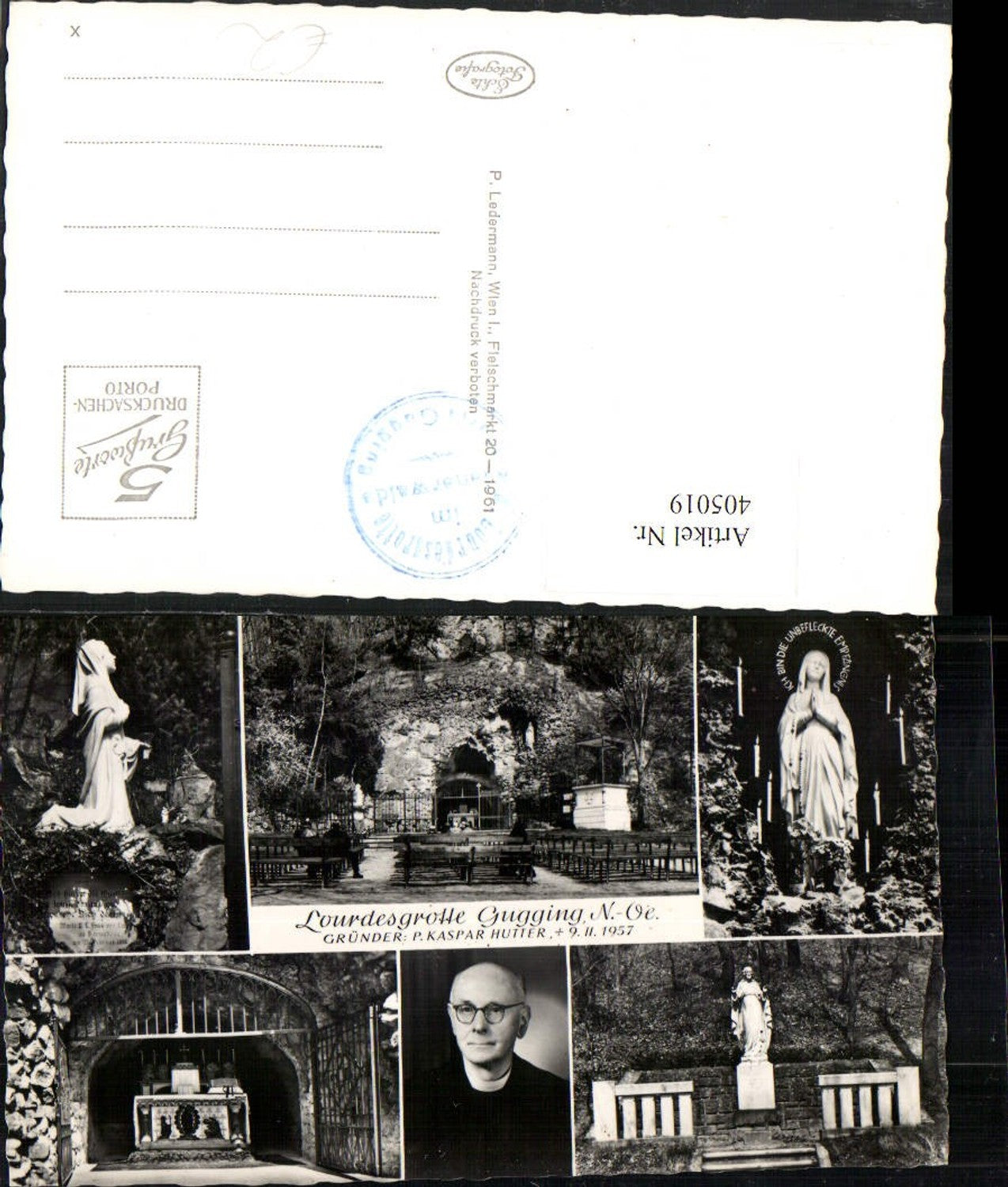 405019, Gugging Lourdes Grotto Altar Marian Statue Multi-image postcard