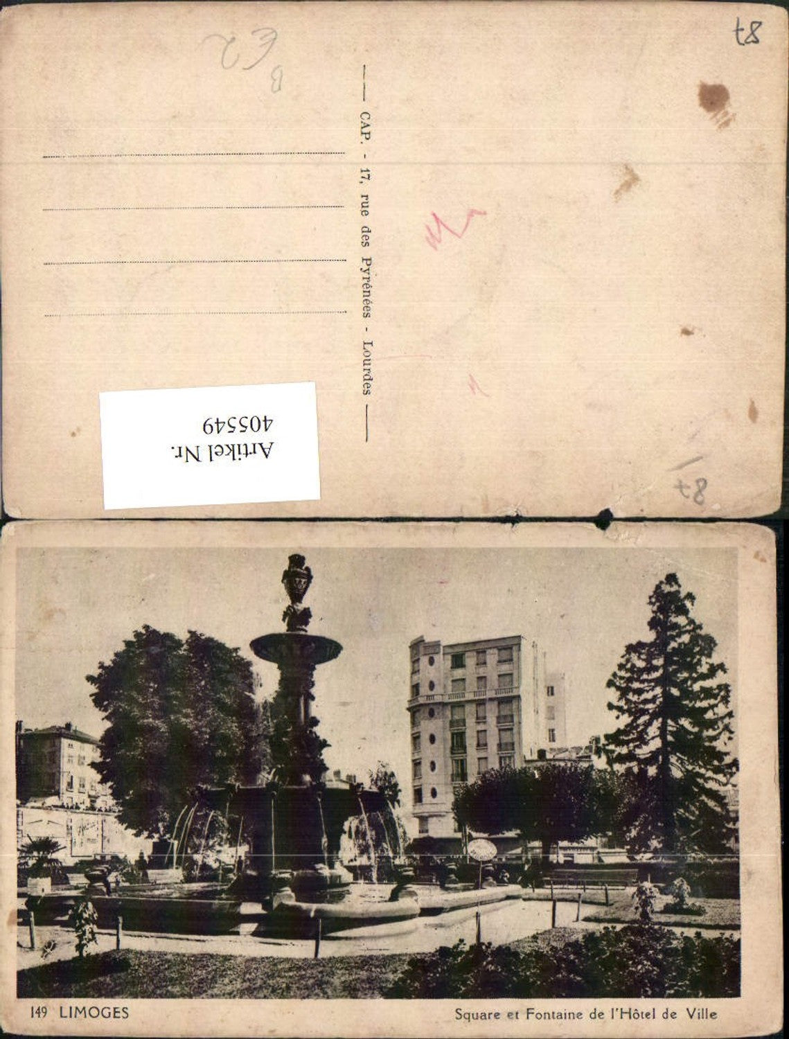 405549,Limousin Haute-Vienne Limoges Square and Fontaine de Hotel de Ville fountain