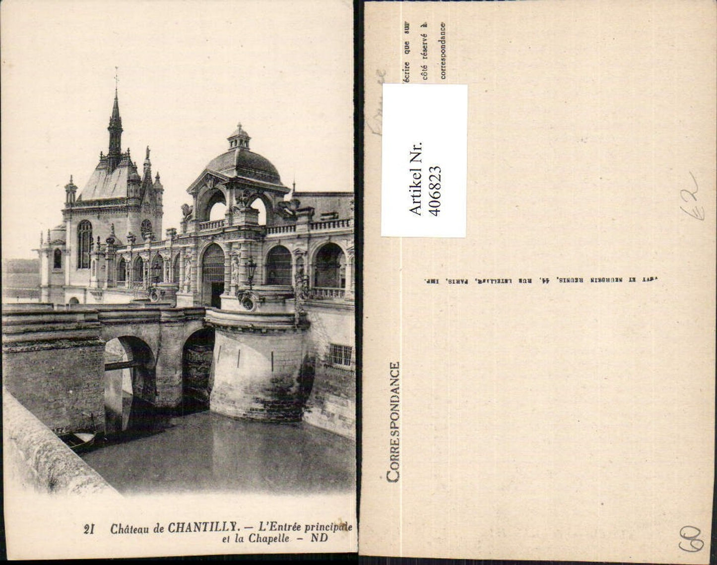406823,Picardie Oise Chateau de Chantilly Entree et la Chapelle Kapelle