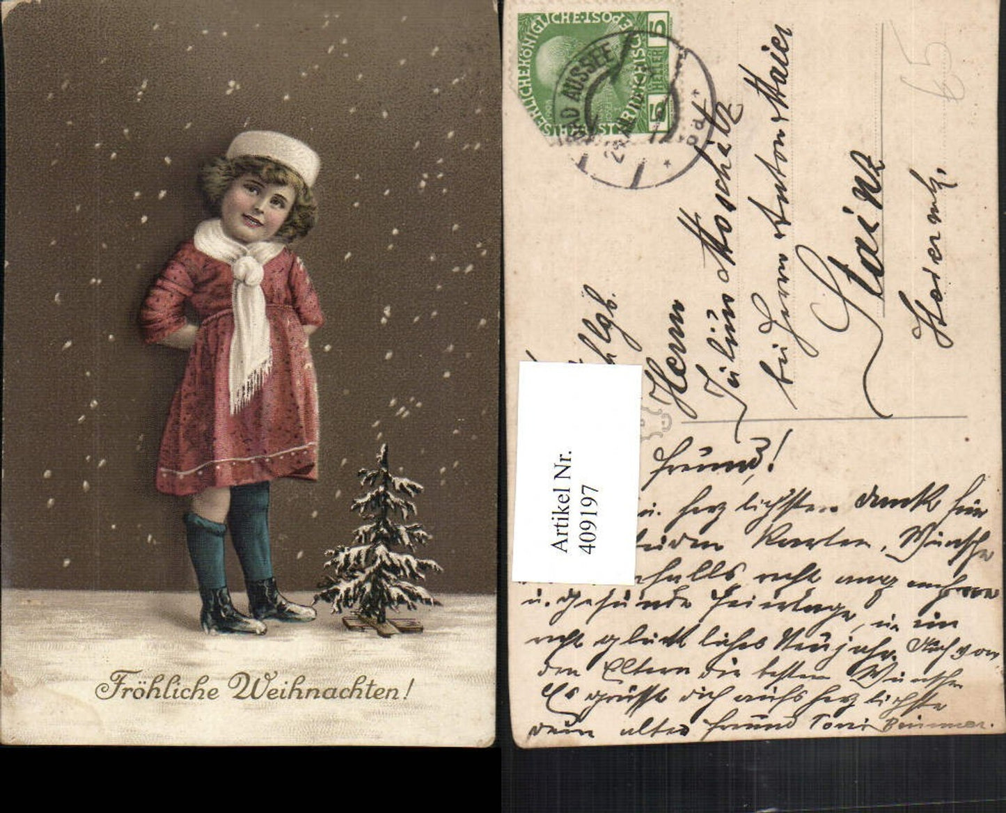 409197, Artist AK Christmas Child Girl Christmas Tree