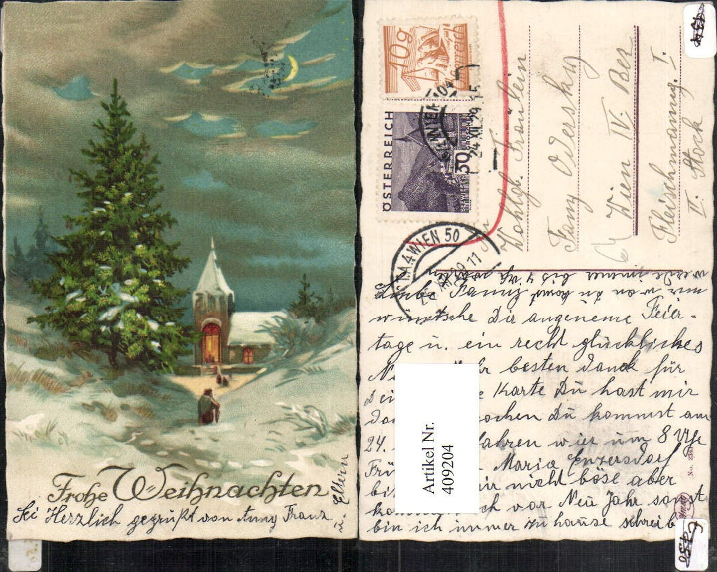 409204, Artist AK Christmas Winter Landscape Church
